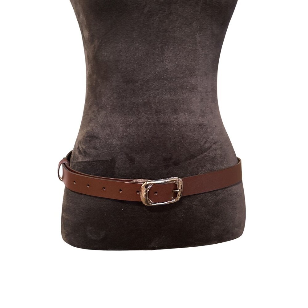 Reversible Leather Belt Orange & Brown With Silver Buckle For Women